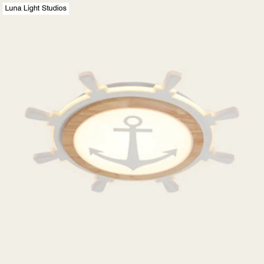 Kids Room Led Flush Mount With Creative Acrylic Light And Nautical Theme In Wood Finish - Ceiling