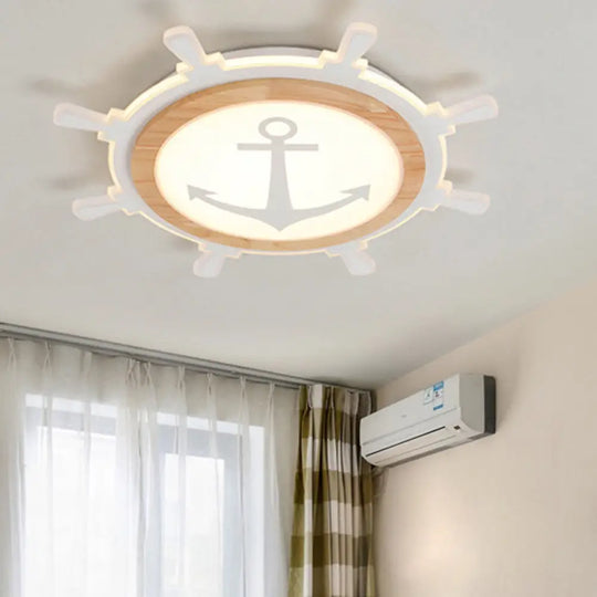 Kids Room Led Flush Mount With Creative Acrylic Light And Nautical Theme In Wood Finish - Ceiling /