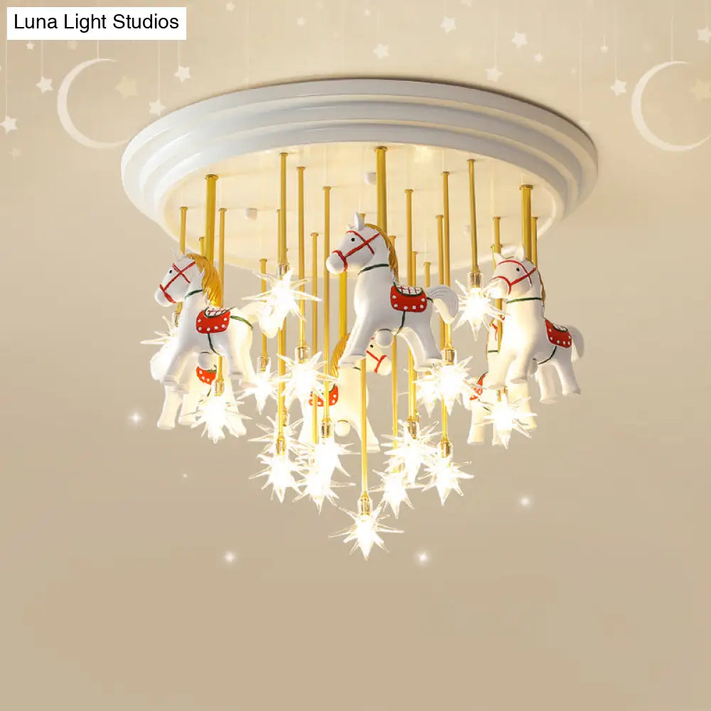 Kids’ Style Md Ceiling Light: Semi Flush Mount With Led Resin Horse In White