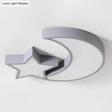 Kids Style Star And Moon Led Flushmount Ceiling Lamp Grey / White
