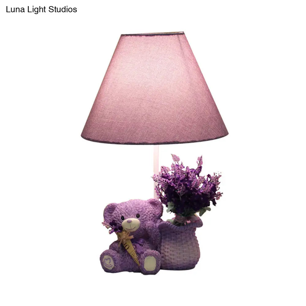 Kids Tapered Table Lamp In Purple With Fabric Shade - Perfect For The Bedroom