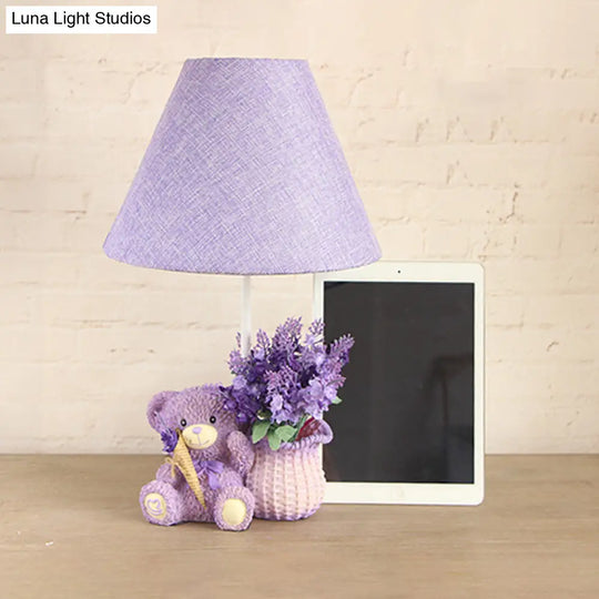 Kids Tapered Table Lamp In Purple With Fabric Shade - Perfect For The Bedroom