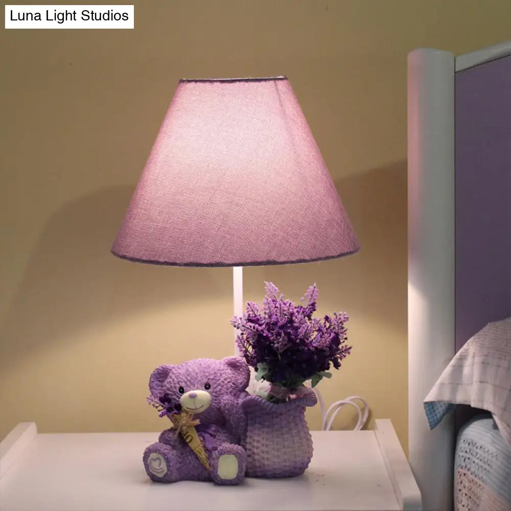 Kids Tapered Table Lamp In Purple With Fabric Shade - Perfect For The Bedroom