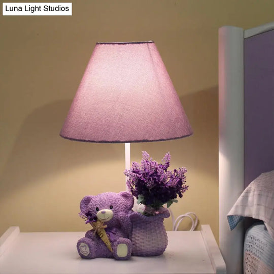 Kids Tapered Table Lamp In Purple With Fabric Shade - Perfect For The Bedroom