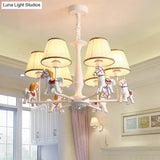 Kids White Horse Chandelier Lamp - Resin Ceiling Pendant Light With Fabric Shade
