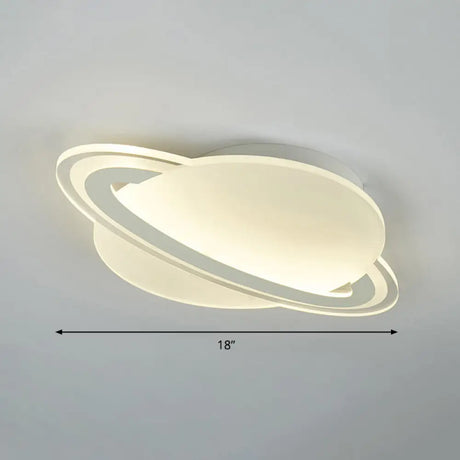 Kid’s White Led Ceiling Mount Light With Unique Planet Shape For Bedrooms / 18’ Remote Control