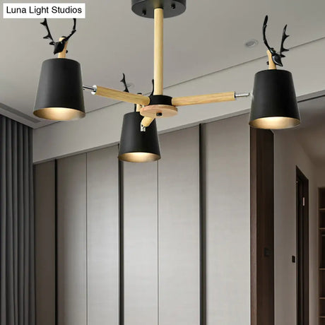 Kindergarten Animal Chandelier: Trapezoid Shade With Antlers Metal Hanging Light
