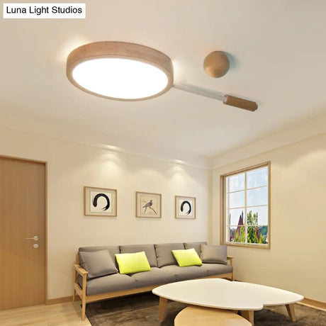 Kindergarten Flush Mount Led Ceiling Light - Creative Tennis Shape Acrylic & Wood Beige