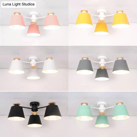 Kindergarten Foyer Chandelier: Bucket Shade Multi-Head Metal Hanging Light