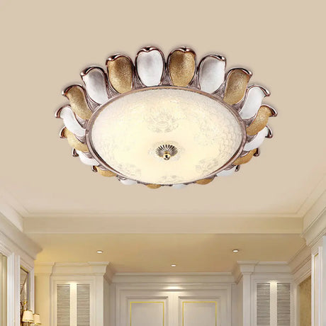 Korea Country Gold Flower Bedroom Led Flush Mount Lamp / 14’