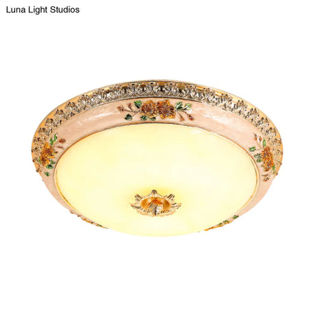 Korean Countryside Led Floral Flushmount Lamp - Resin Carved Gold Finish