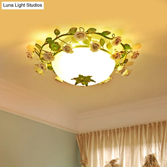 Korean Flower Led Glass Bowl Ceiling Light For Bedroom Semi Flush Mount 16’/19.5’ Wide In White