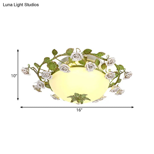 Korean Flower Led Glass Bowl Ceiling Light For Bedroom Semi Flush Mount 16’/19.5’ Wide In White