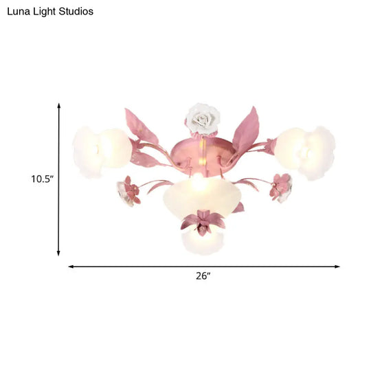 Korean Garden Opal Glass Semi-Flush Ceiling Light - Pink Blossom Design | Mounts Flush In