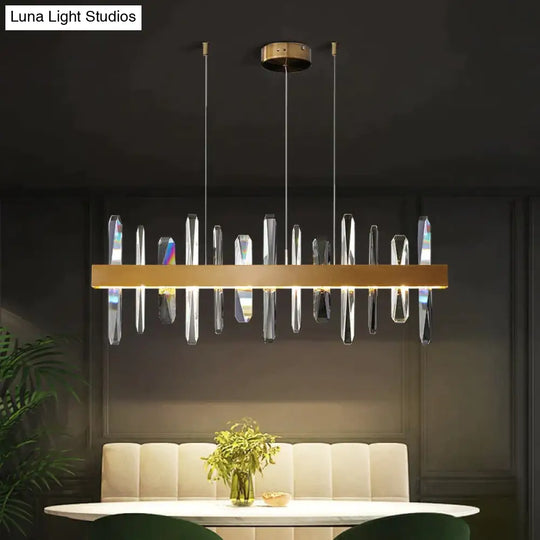 Kyala - Modern Rectangle Gold Crystal Chandelier L80Cm / Warm Light (3000K) Lamp