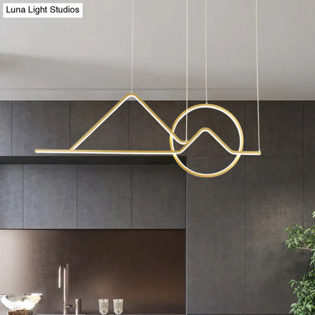 Landscape Line Art Pendant Light: Minimalist Metal Black/Gold Led Hanging Lamp In Warm/White Light