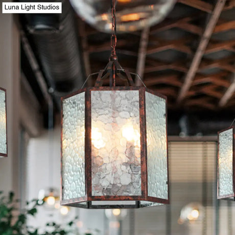 Lantern Frosted Glass Pendant Lamp - Retro 4-Bulb Antique Copper Chandelier