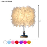 Lara - Simplicity Drum Night Lamp Feather 1-Light Bedroom Table Lighting In Pink/Red/Yellow With