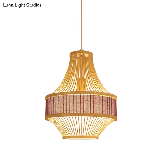Laser Cut Bamboo Pendant Ceiling Lamp In Light Purple