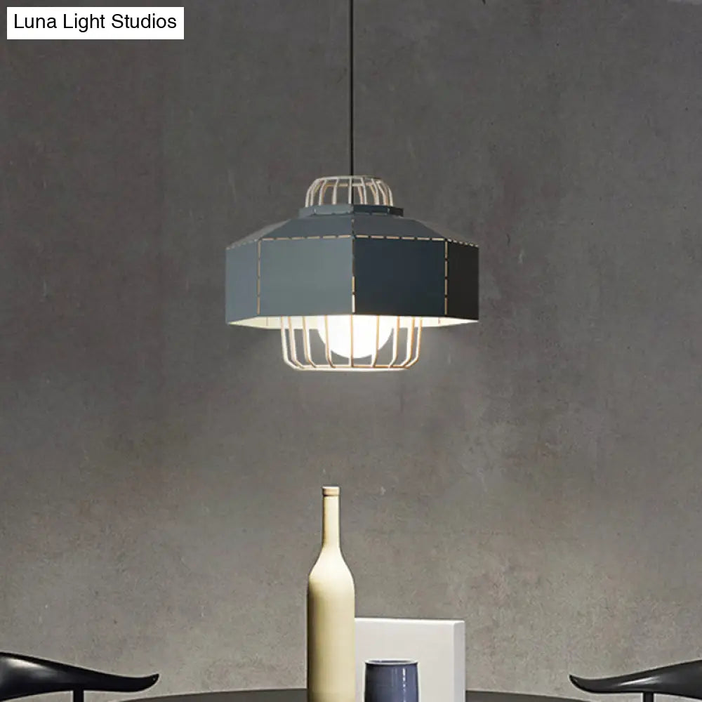 Laser Cut Hanging Lantern Macaron Pendant Light - Grey/Blue/Pink With Wire Cage Insert