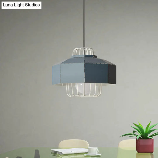 Laser Cut Hanging Lantern Macaron Pendant Light - Grey/Blue/Pink With Wire Cage Insert