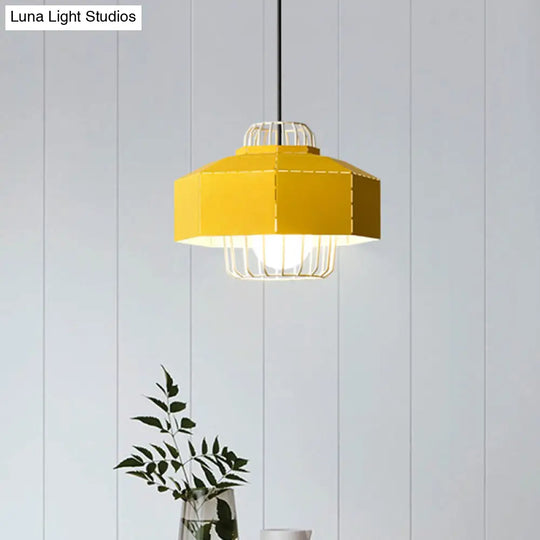 Laser Cut Hanging Lantern Macaron Pendant Light - Grey/Blue/Pink With Wire Cage Insert