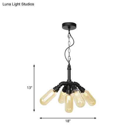Laura - Antiqued 2/3/5 Heads Metal Hanging Light Black Finish Sputnik Pipe Bar Chandelier With