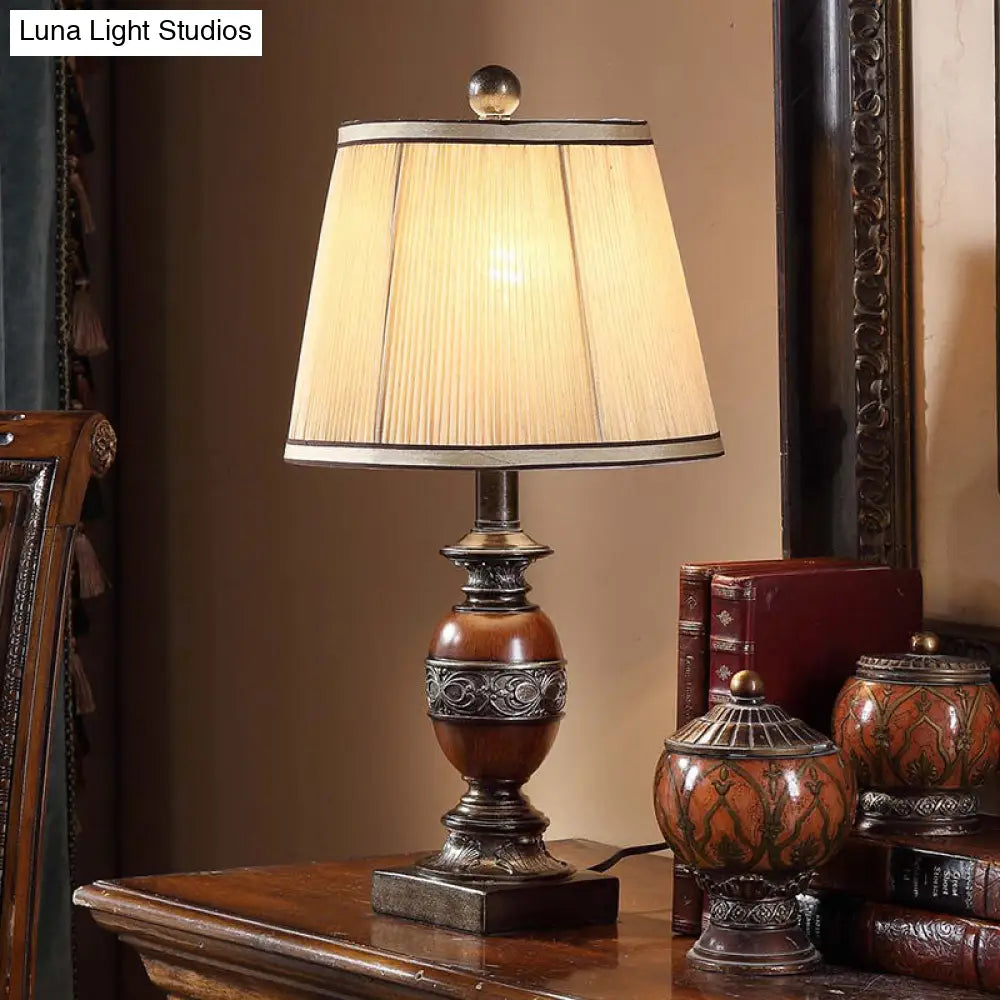 Laura - Vintage Fabric Brown Night Stand Lamp Conical Shade 1 Light Style Table For Guest Room