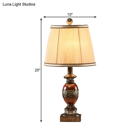 Laura - Vintage Fabric Brown Night Stand Lamp Conical Shade 1 Light Style Table For Guest Room