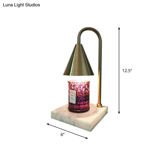 Mid-Century Metal Cone Night Lamp With Gooseneck 1 Bulb Black/White/Gold - Bedroom Table Lighting