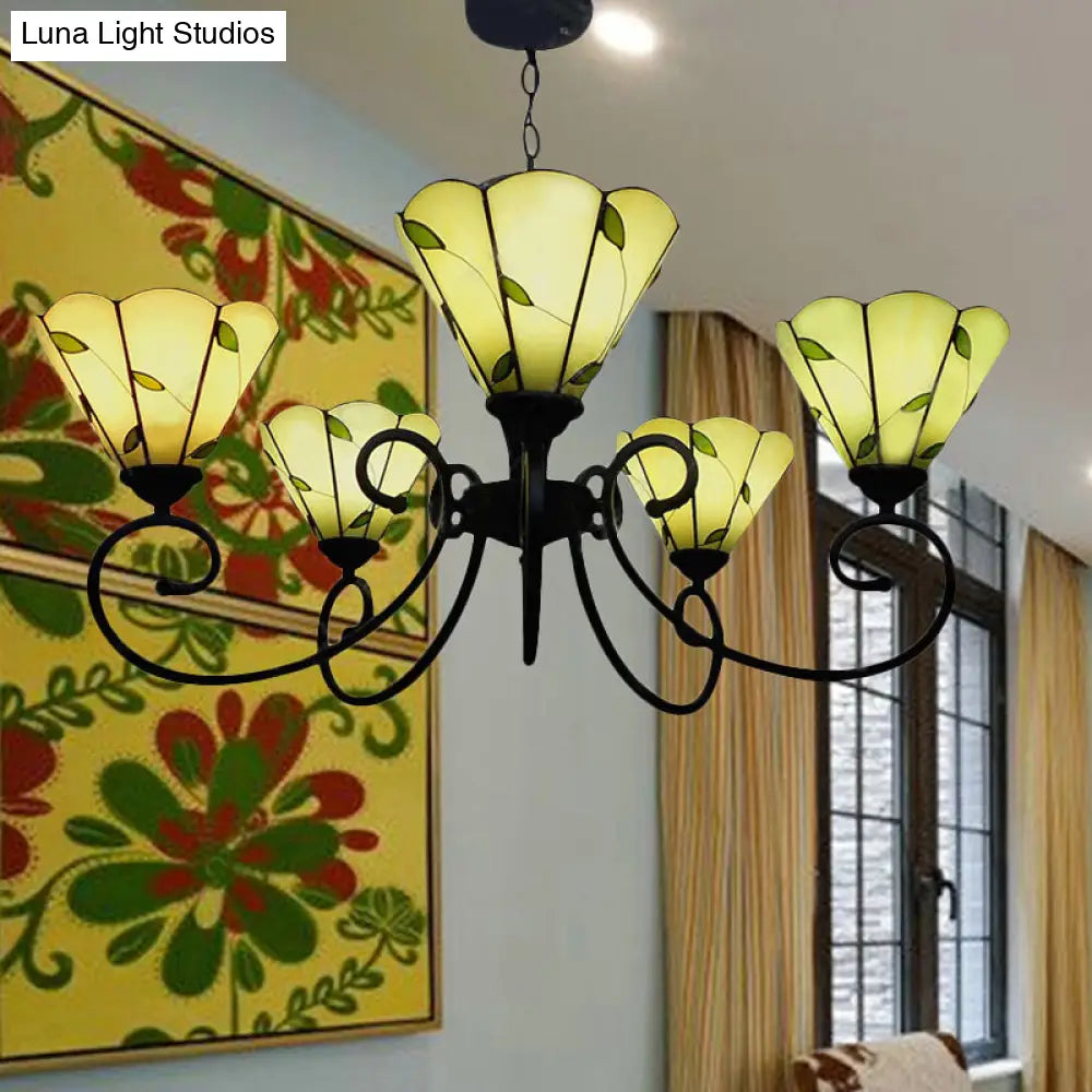 Leaf Chandelier Pendant Light - Loft Style | 5 Lights Stained Glass Beige