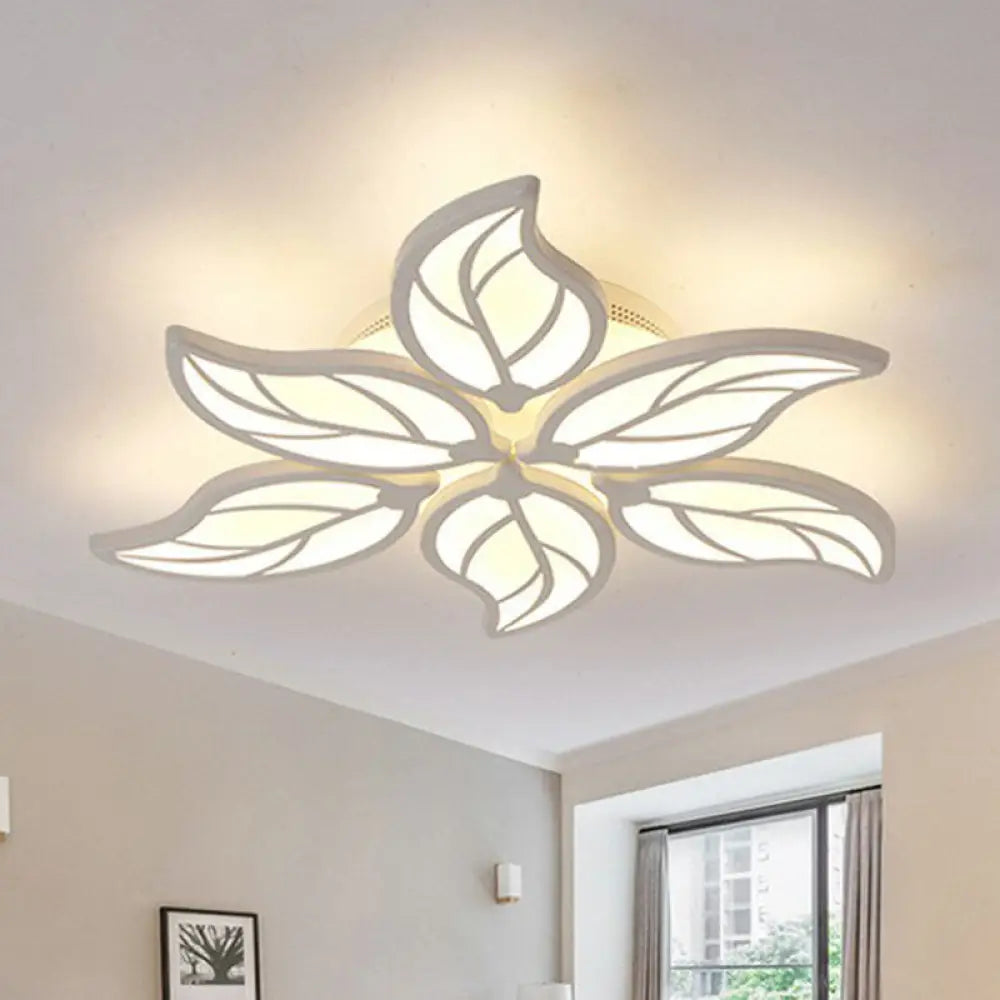 Leaf Led Semi Flush Mount Light In White Acrylic For Simple Living Room Ceiling 6 / Warm