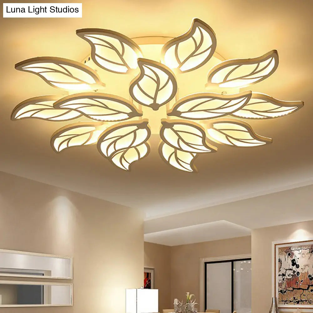 Leaf Led Semi Flush Mount Light In White Acrylic For Simple Living Room Ceiling 15 / Warm