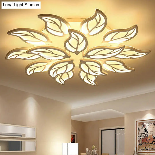 Leaf Led Semi Flush Mount Light In White Acrylic For Simple Living Room Ceiling 15 / Warm