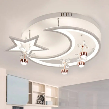 Led Acrylic Flush Ceiling Light - Modern Style White Star Moon Bedroom Lamp In 3 Color Options /
