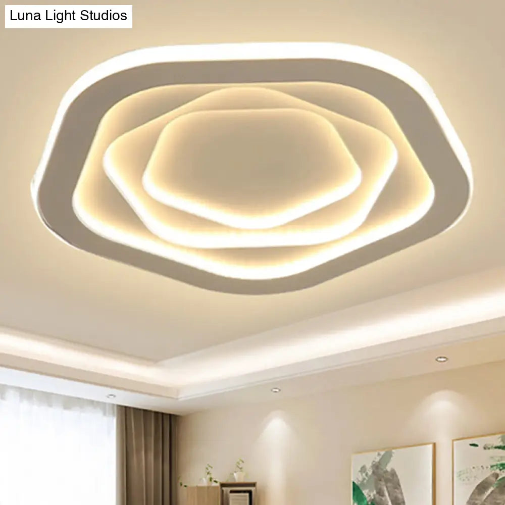 Led Acrylic White Pentagon Flush Ceiling Light - 16/19.5/23.5’ With Warm/White