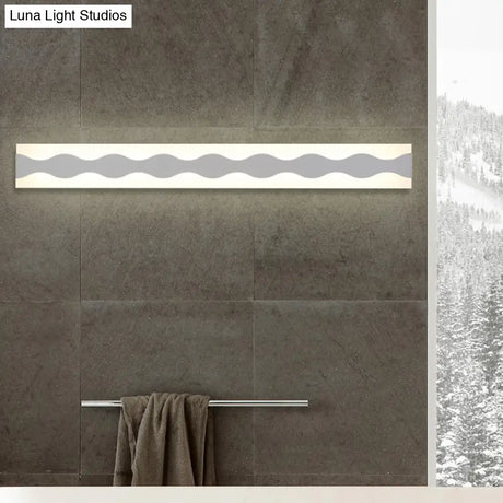 Led Bathroom Vanity Light With Wave Acrylic Shade: 16/19.5 Wide White Wall Sconce In Warm/White
