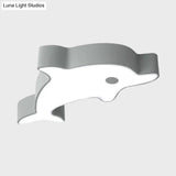Led Bedroom Ceiling Flush Mount Dolphin Acrylic Shade Light In Cartoon Grey/Blue/Green Finish