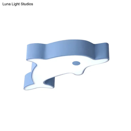 Led Bedroom Ceiling Flush Mount Dolphin Acrylic Shade Light In Cartoon Grey/Blue/Green Finish