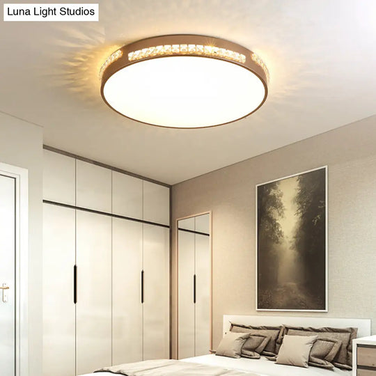 Led Bedroom Ceiling Light Fixture - Gold Flush Mount With Crystal Drum Shade (18/21.5) Warm/3 Color
