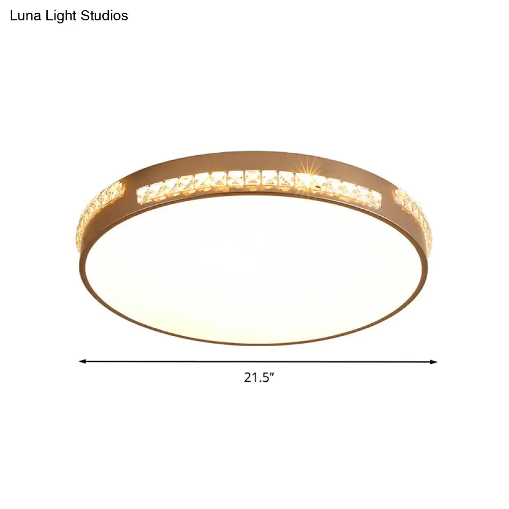 Led Bedroom Ceiling Light Fixture - Gold Flush Mount With Crystal Drum Shade (18”/21.5”) Warm/3