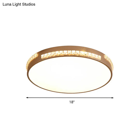 Led Bedroom Ceiling Light Fixture - Gold Flush Mount With Crystal Drum Shade (18/21.5) Warm/3 Color