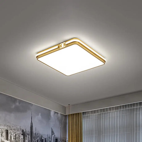 Led Bedroom Ceiling Light - Simple Black/Gold Flush Mount Square Acrylic Shade Warm/White