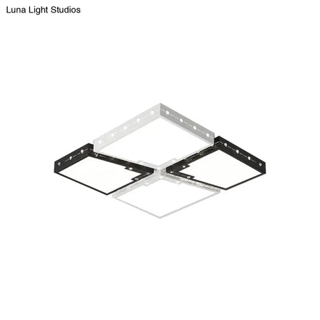 Led Bedroom Ceiling Light: Square Black Acrylic Shade Flush Mount Warm/White Light 19.5’/23.5’ Width