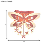 Led Bedroom Flush Light: Pink Ceiling Mounted Fixture With Butterfly Acrylic Shade In Warm/White