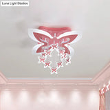 Led Bedroom Flush Light: Pink Ceiling Mounted Fixture With Butterfly Acrylic Shade In Warm/White