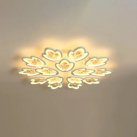 Led Bedroom Flush Light With Leaves Acrylic Shade - 3/5/9 - Light Options White Ceiling Lamp In