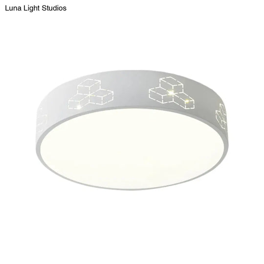 Led Bedroom Flush Mount Ceiling Fixture - Kids Pink/White/Blue Light With Fun Cutouts In Moon Star
