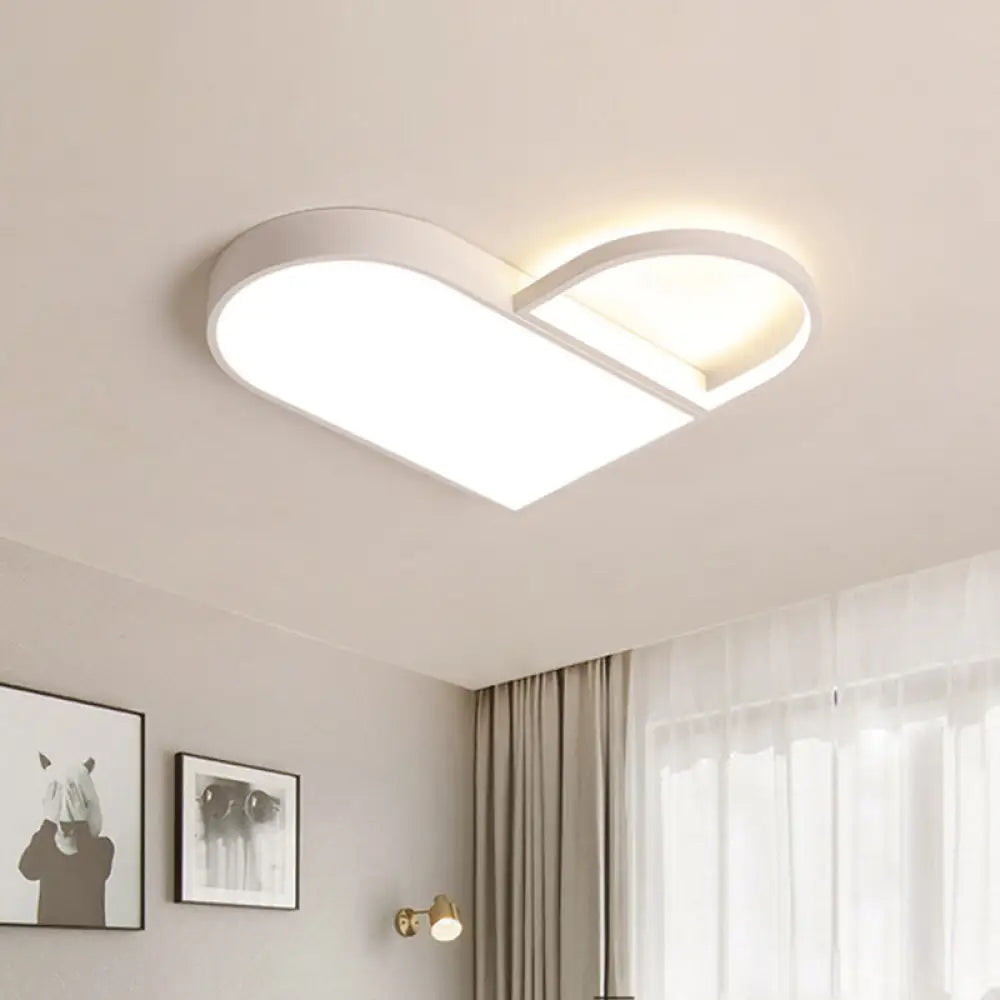 Led Bedroom Flush Mount Modern White/Black Lighting With Love Heart Metal Shade 19.5’/23.5’