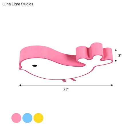 Led Bird - Like Flush Light Fixture With Acrylic Shade - Cartoon Style Blue/Pink/Yellow Finish